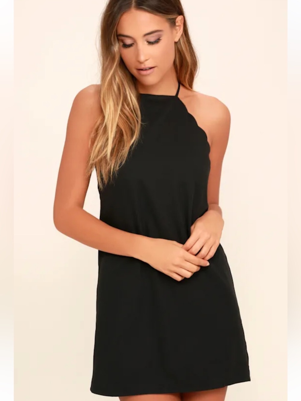 Lulu's Black Scallop Halter Mini Dress